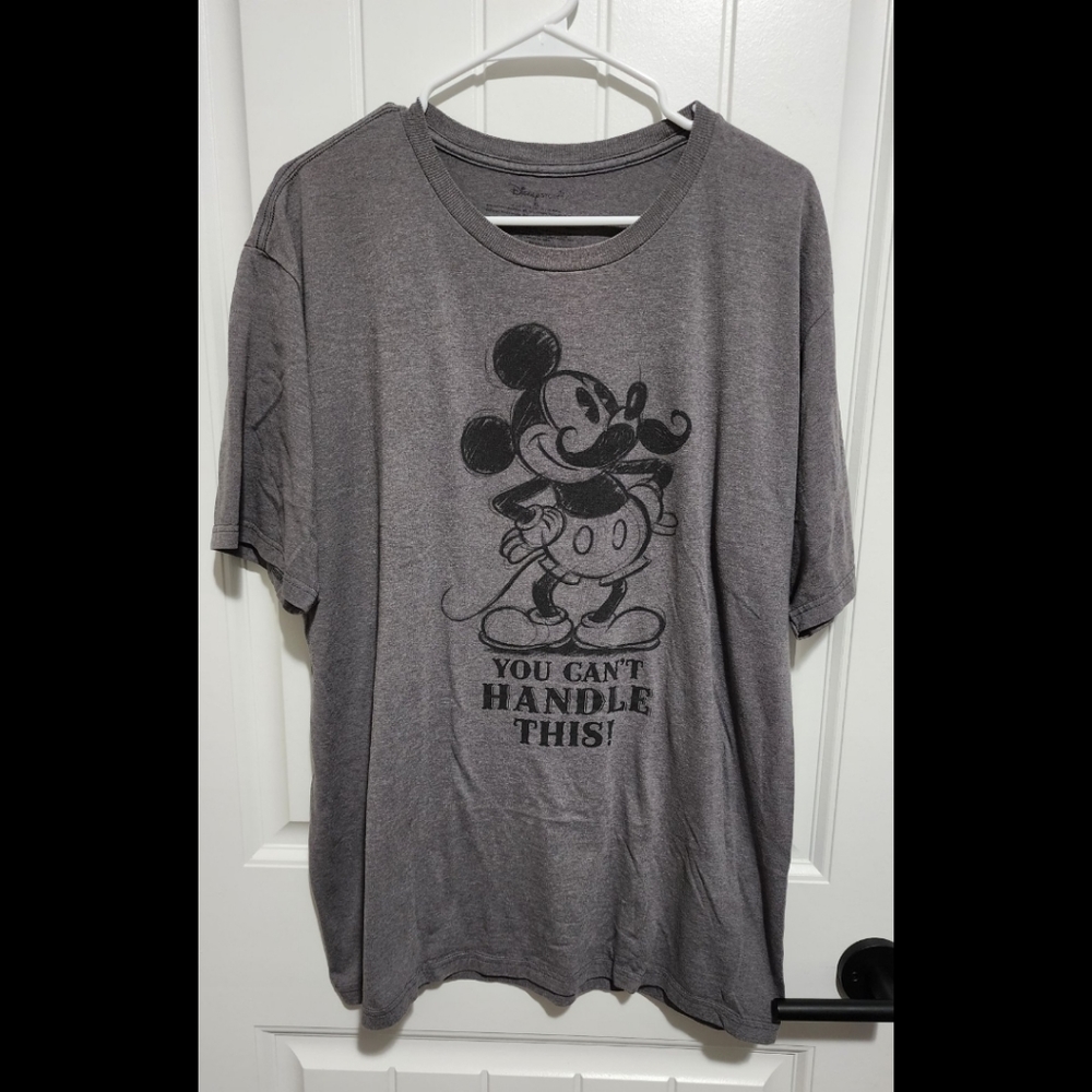 Mens Disney Store XL Mickey Mouse shirt mustache You can't handle this gray